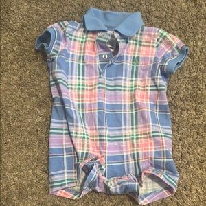 Polo Ralph Lauren Plaid Baby Romper with Collar